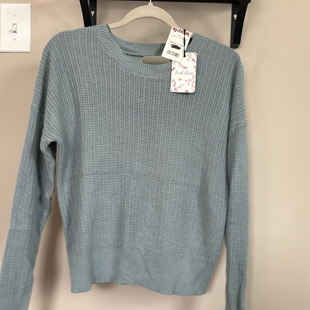 Women’s (S) Pink Rose knit sweater color crystal sage